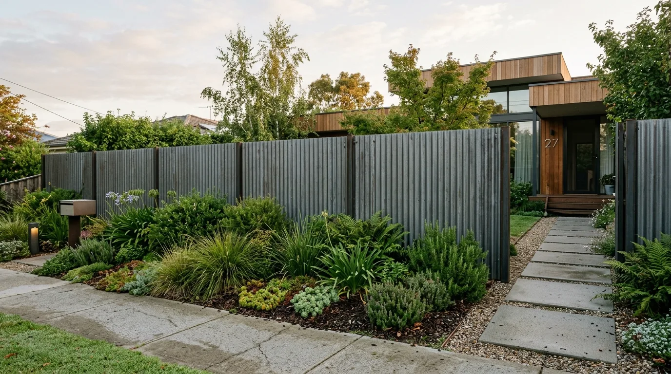 Tall Corrugated Metal Front Yard Fence